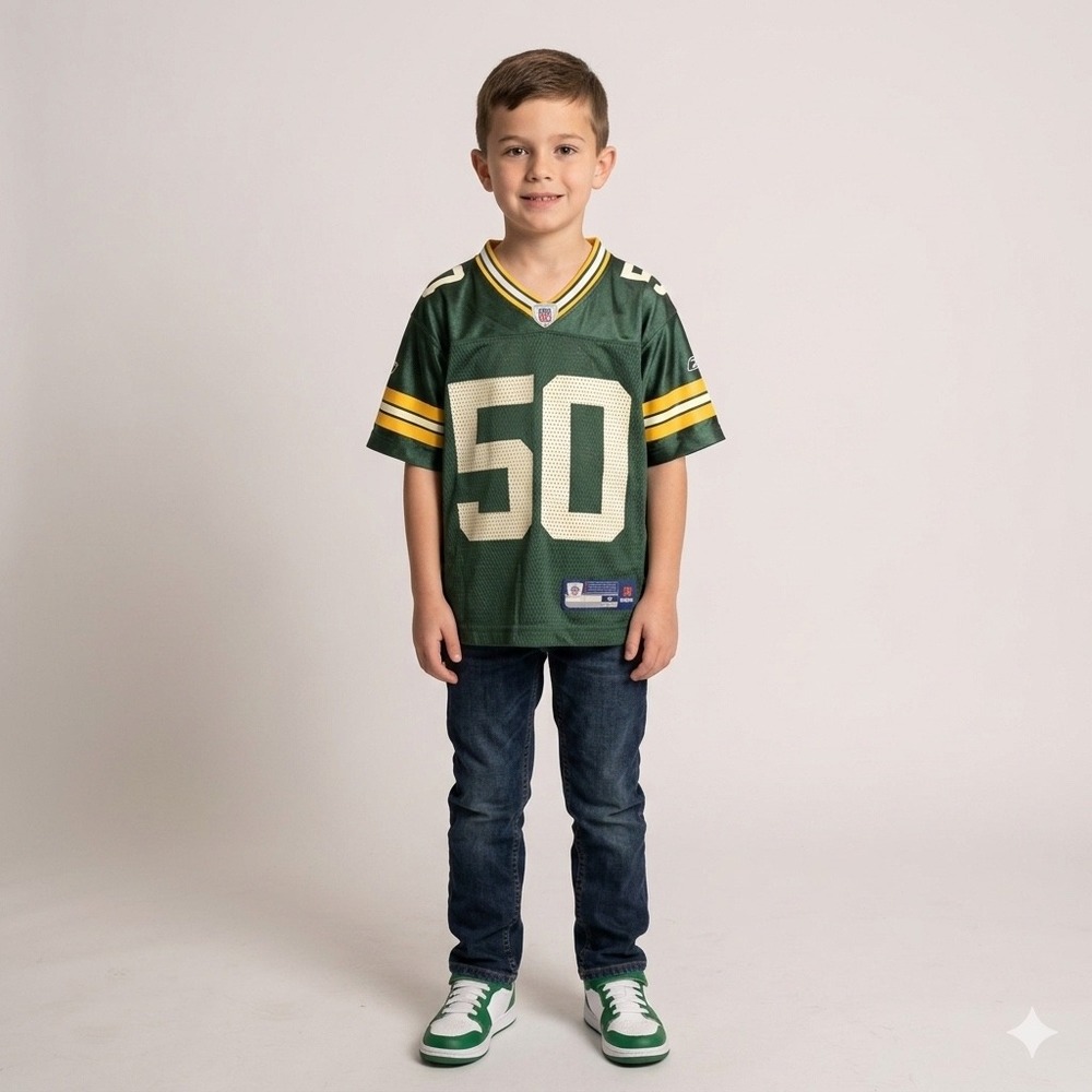 Vintage Reebok Boys Size Small (8) Green Bay Packers AJ Hawk Jersey NFL Football